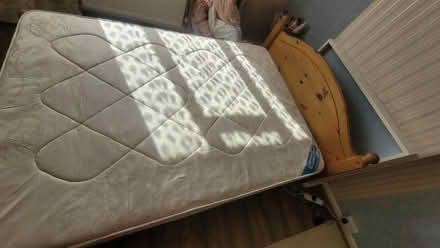 Photo of free Double Wooden frame bed w mattress (Morden) #2