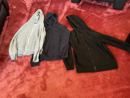 Photo of free 3 hoodies, grey navy blue and black in Large. (Telscombe Cliffs BN10) #1