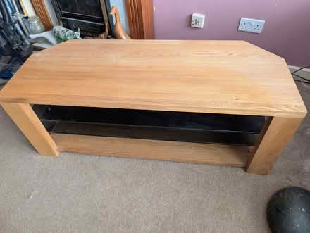 Photo of free TV Stand, solid wood, glass shelves (North Weald CM16) #1