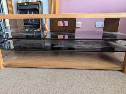 Photo of free TV Stand, solid wood, glass shelves (North Weald CM16) #4