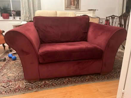 Photo of free 2 seater snuggler sofa , velvet fabric. (Appleby-in-Westmorland CA16) #1