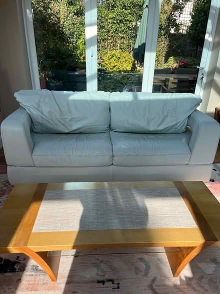 Photo of free Pale leather sofa and one armchair (Woughton on the Green MK6) #1