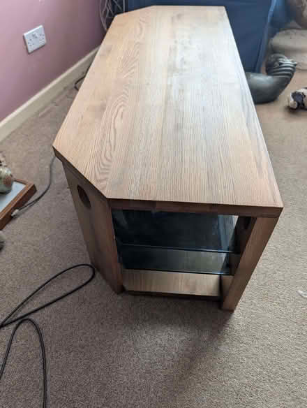 Photo of free TV Stand, solid wood, glass shelves (North Weald CM16) #2
