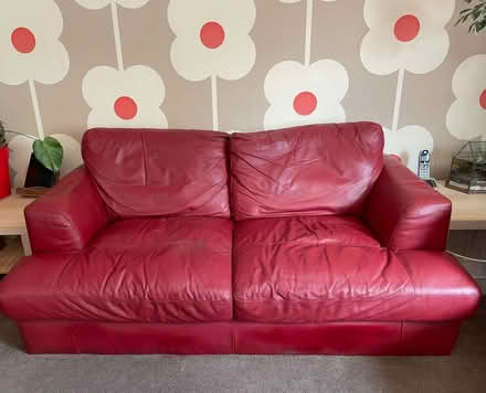 Photo of free Red leather 3 seater sofa (Normanton DE23) #1