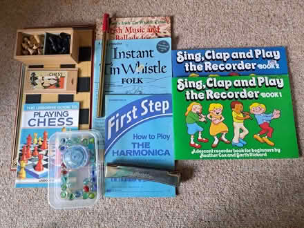 Photo of free Tin whistle, harmonica, chess set, recorder books etc (Molesey KT8) #1