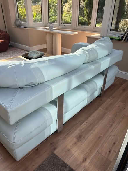 Photo of free Pale leather sofa and one armchair (Woughton on the Green MK6) #2