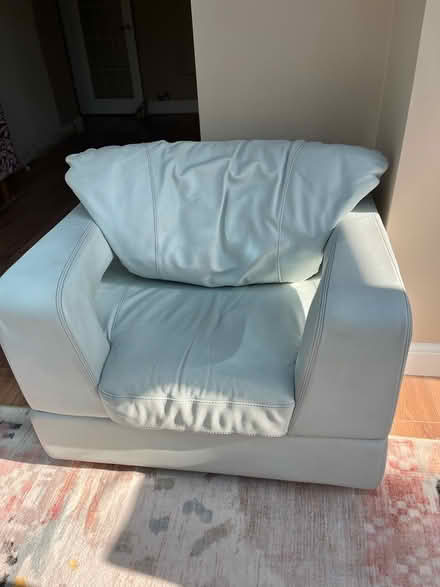 Photo of free Pale leather sofa and one armchair (Woughton on the Green MK6) #3