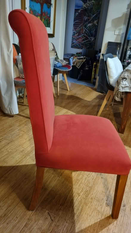 Photo of free Velvet tall back dining chairs x 8 (Emerald) #3