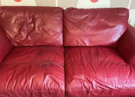 Photo of free Red leather 3 seater sofa (Normanton DE23) #2