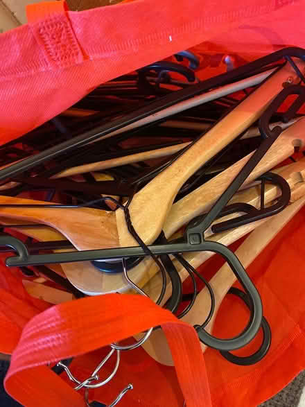 Photo of free Bag of wooden and plastic hangers (Ls11) #1