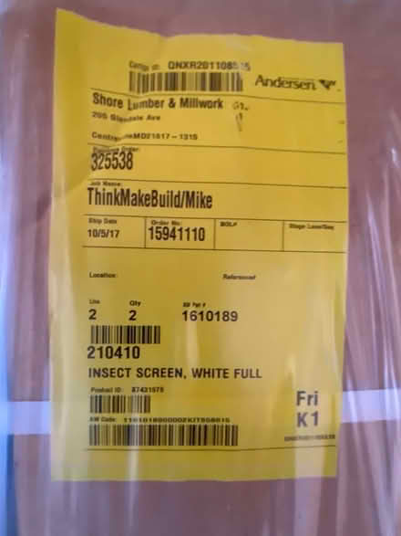 Photo of free Anderson window screen - new (East Centreville) #2