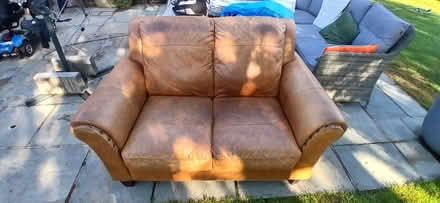 Photo of free Tan leather sofa (Donnington PO19) #1