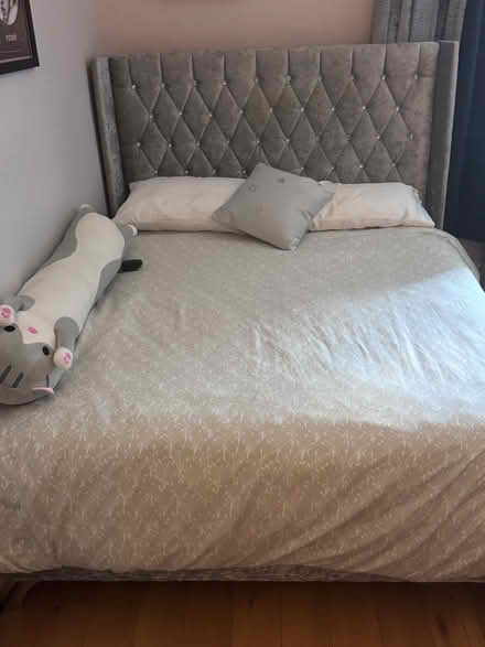 Photo of free Double Bed Silver Brushed Velvet (Langley Park DH7) #2