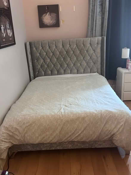Photo of free Double Bed Silver Brushed Velvet (Langley Park DH7) #1