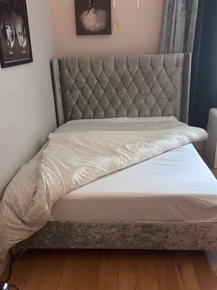 Photo of free Double Bed Silver Brushed Velvet (Langley Park DH7) #3