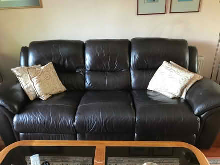 Photo of free 3 Seater Brown Leather Sofa (Rathmichael, Co Dublin) #1