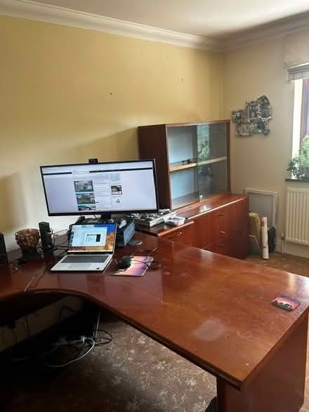 Photo of free Curved corner unit wooden desk (Doddinghurst Brentwood) #1