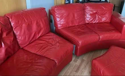Photo of free Large red leather-effect sofa and pouffe (Western Harbour EH6) #4