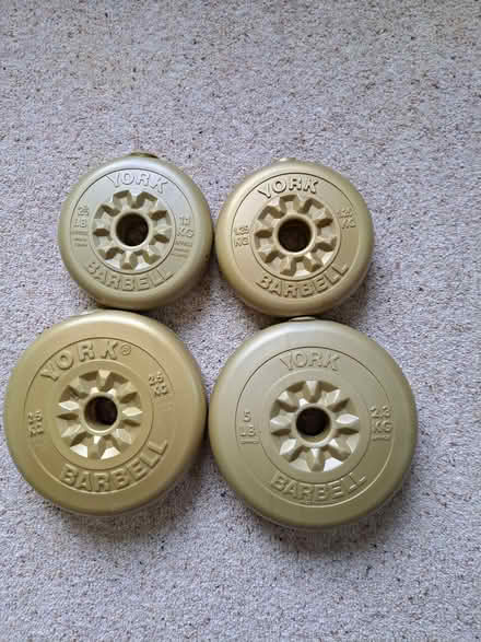 Photo of free Four odd York barbell weights (Molesey KT8) #1