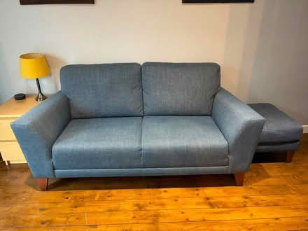 Photo of free Blue 2 seater sofa and pouffe (Broadhalgh OL11) #1
