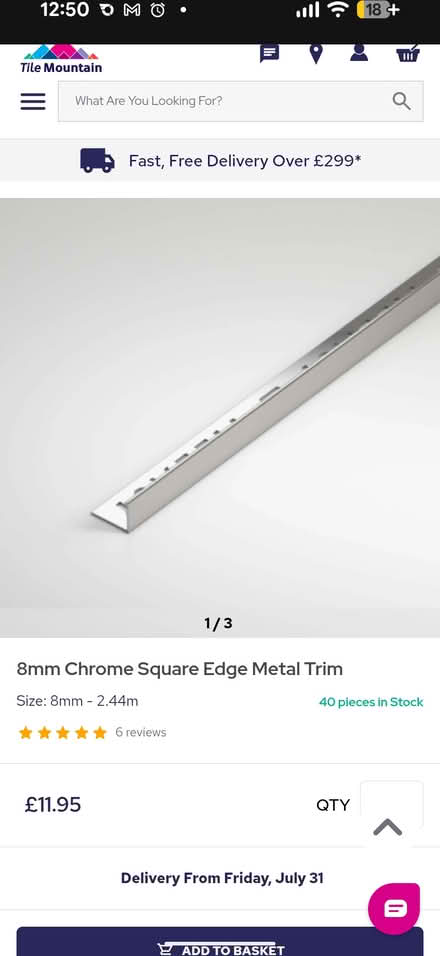 Photo of free 2x 8ft 8mm Chrome Square Edge Metal Trim - Tile mountain (Spinningfields M3) #4