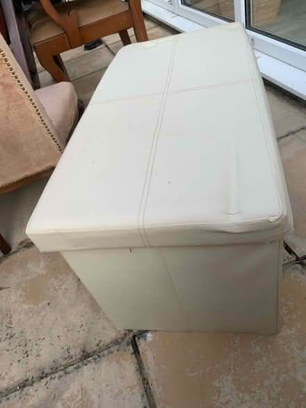 Photo of free Cream faux leather ottoman (Penland Wood TN40) #2