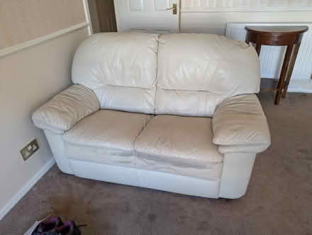 Photo of free Cream Leather Two Seater Sofa and Armchair (Ulverley Green B92) #1