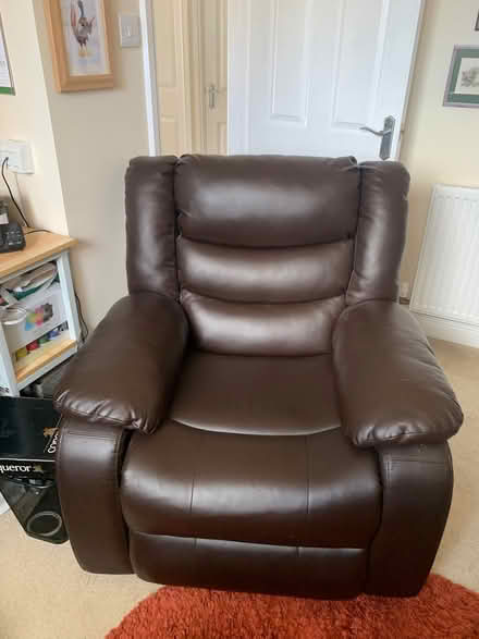 Photo of free Brown leather-look recliner chair (Presteigne LD8) #1