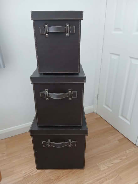 Photo of free Set of 3 Brown Faux Leather Storage Boxes With Lids (South Ashford TN23) #2