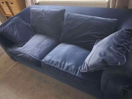 Photo of free Blue velvet 3 seater sofa bed (Hertsmere WD6) #2