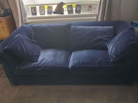 Photo of free Blue velvet 3 seater sofa bed (Hertsmere WD6) #1