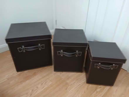 Photo of free Set of 3 Brown Faux Leather Storage Boxes With Lids (South Ashford TN23) #1