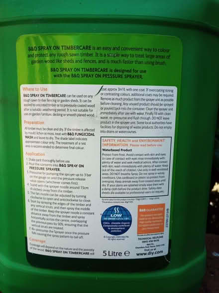 Photo of free B&Q Spray-on Timber Care Shed/Fence Protector (Enfield EN2) #2