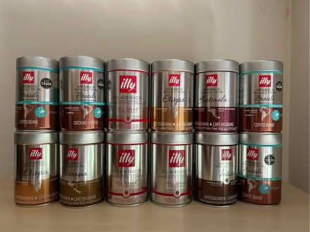 Photo of free 12 empty steel coffee tins 14.5cm tall and 9cm diameter (Shenley Fields B29) #1