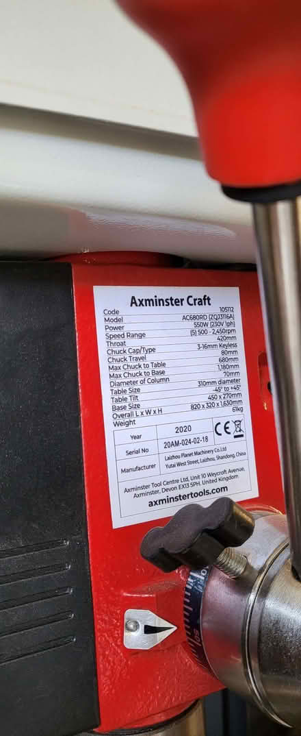 Photo of free Axminster Pillar Drill (Lydbury North SY7) #2