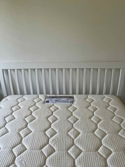 Photo of free Standard double bed with white wood frame & headboard (Aldridge WS9) #2