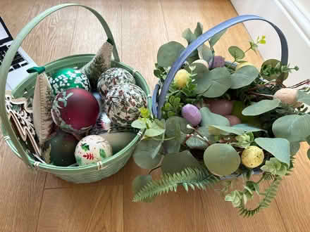 Photo of free Two baskets with seasonal ornaments (Christmas and Easter) (Summertown OX2) #1