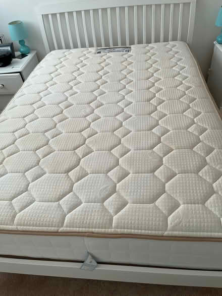 Photo of free Standard double bed with white wood frame & headboard (Aldridge WS9) #1