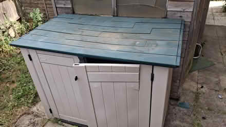 Photo of free Garden plastic storage cupboard with damage on 1 door (Blackwell RH19) #1