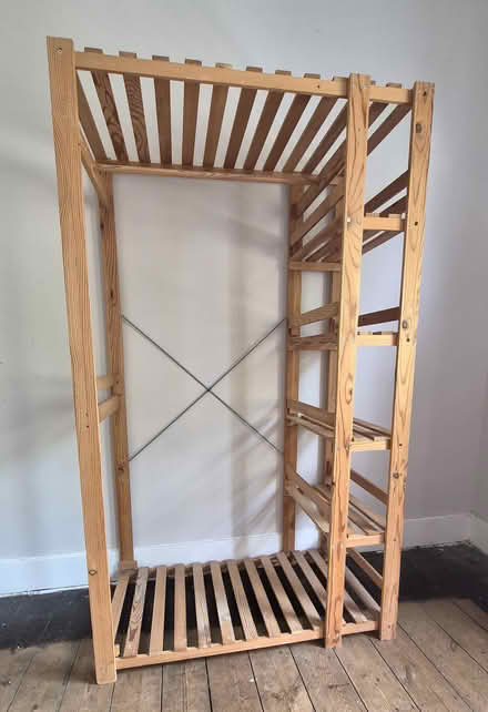 Photo of free Light wood hanging rail/wardrobe (Fulham Palace Rd W6) #1