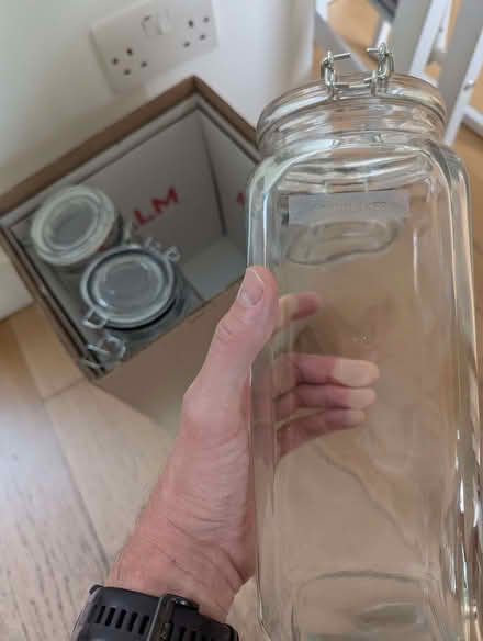 Photo of free 3 glass storage jars tall with lid (The Nurserylands TW12) #2