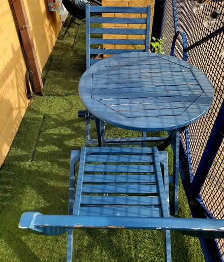 Photo of free Painted Blue Bistro Table & Chairs (Grays) #3