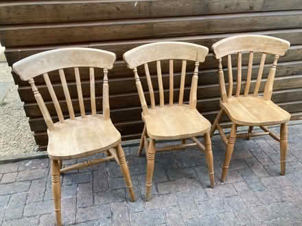 Photo of free 3 wooden farmhouse chairs (Combe Down BA2) #1