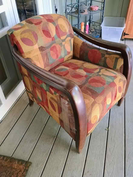 Photo of free Upholstered chair w/wood arms+legss (Southridge) #2