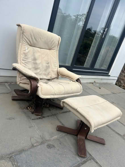 Photo of free Vintage Leather Armchair and Foot Stool (Seven Dials BN1) #1