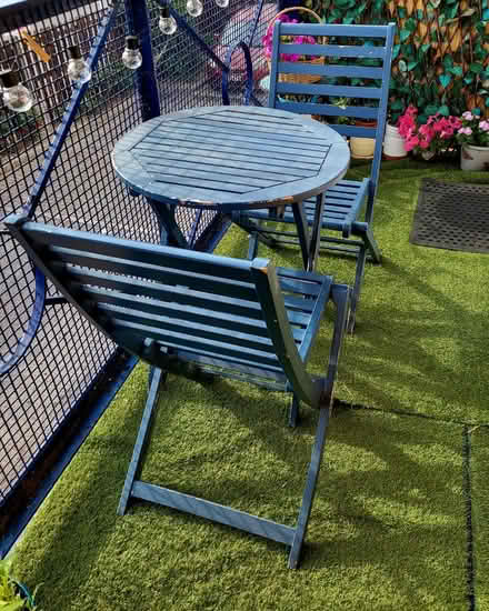 Photo of free Painted Blue Bistro Table & Chairs (Grays) #4