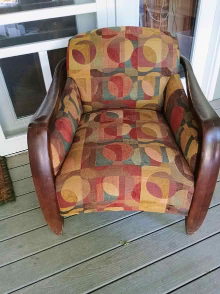 Photo of free Upholstered chair w/wood arms+legss (Southridge) #1
