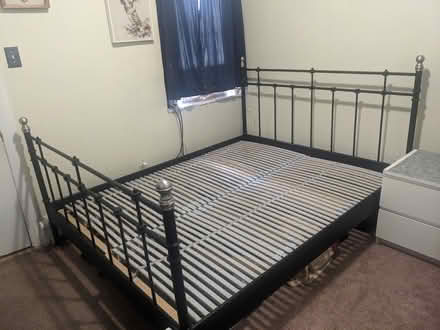Photo of free Black metal queen bed frame (02130) #2