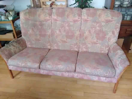 Photo of free Old Parker Knoll sofa, two armchairs and a footstool. (Kirkcaldy KY1) #1
