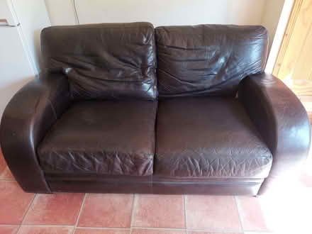 Photo of free Large brown leather double seater settee (Burncross S35) #1